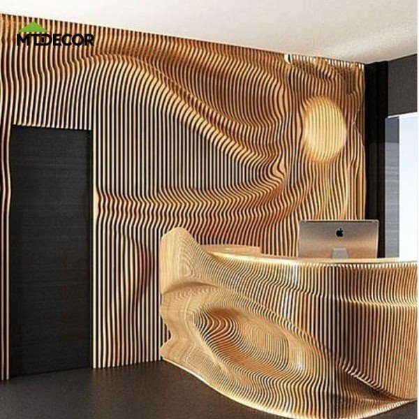 Modern Carved Wood Wall Panel With 3D Wave Effect suppliers